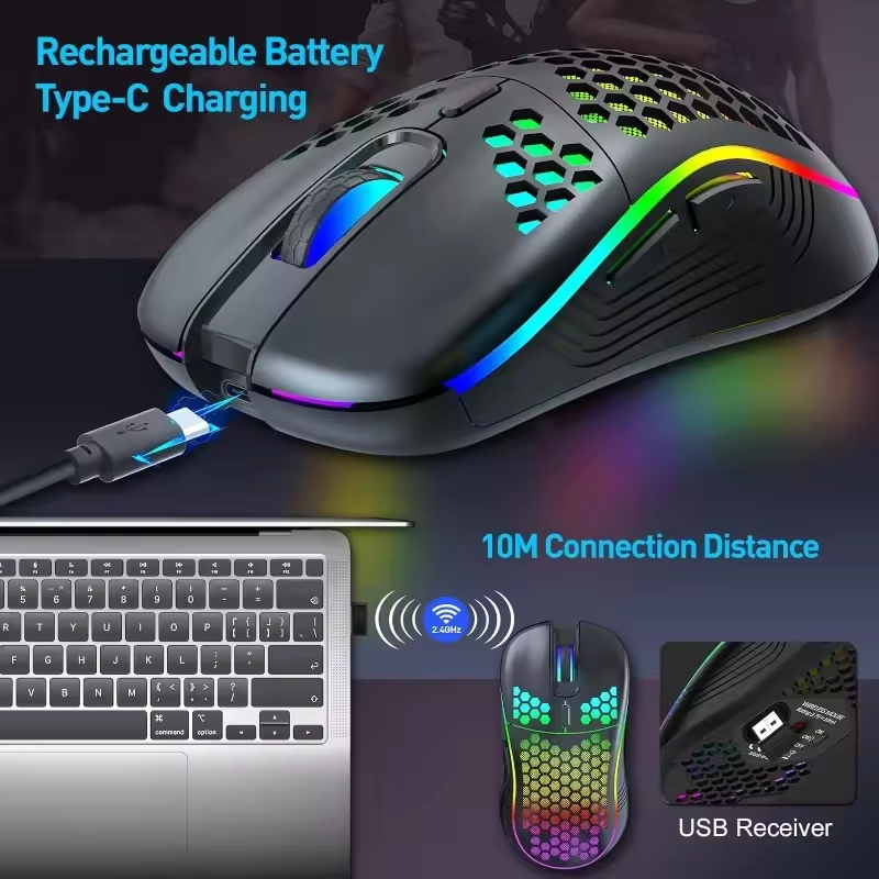 6D 7200DPI Optical Sensor RGB Backlight Ergonomic Mice Wireless Gaming Mouse