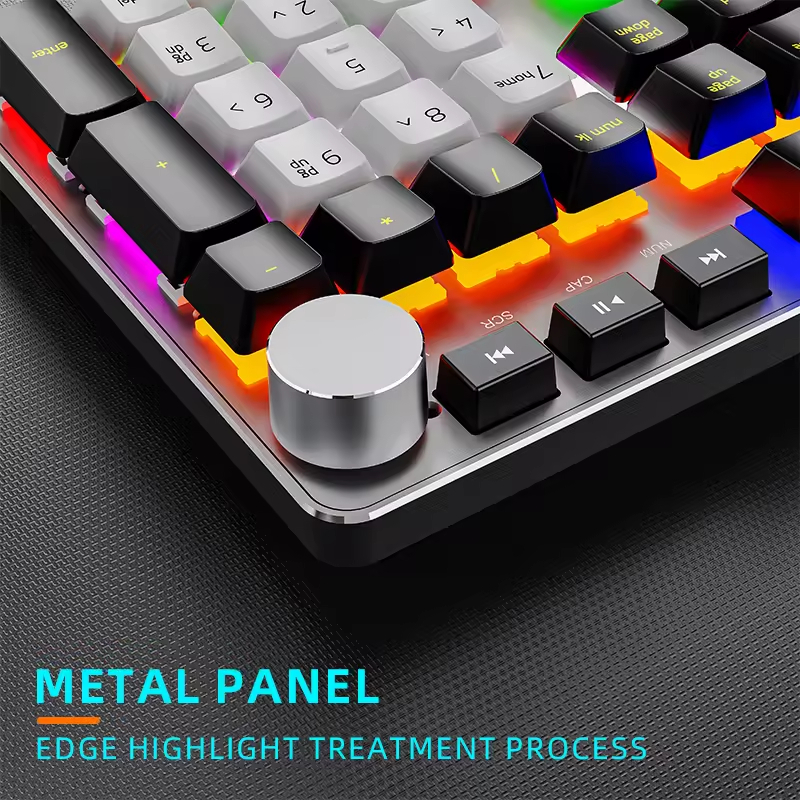 107 Keys Aluminum Mechanical Keyboard with Knob Rainbow Backlit Anti-Ghosting