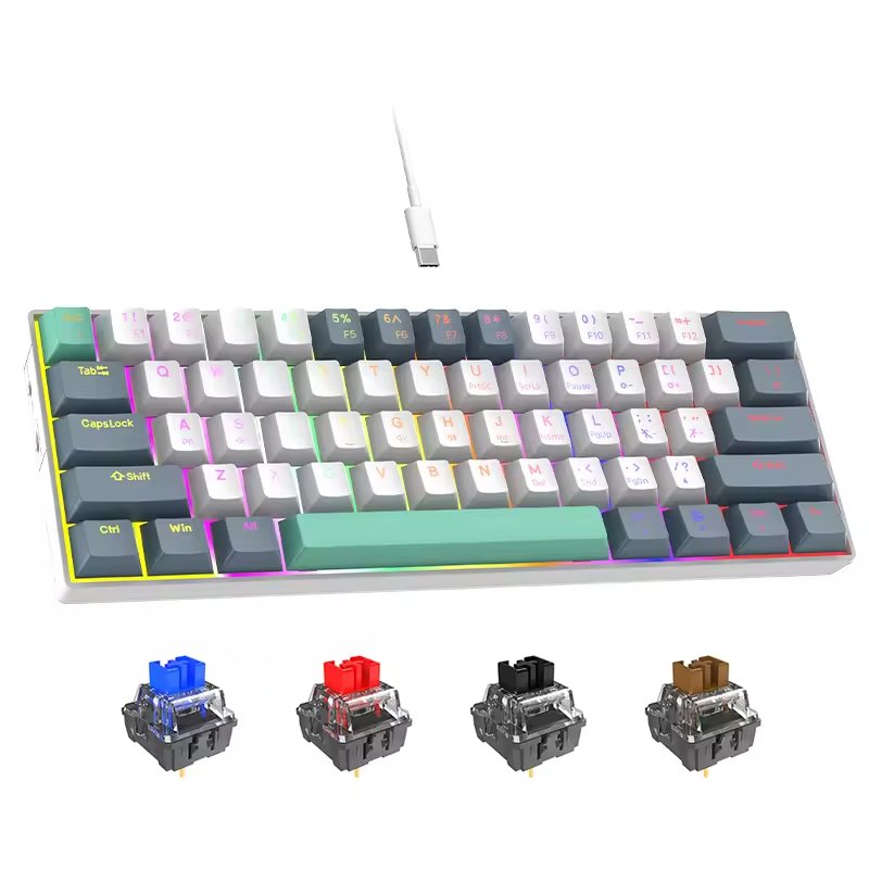 Mini Portable Computer Compact Gamer Keyboard Blue Switch Gaming Keyboard RK61
